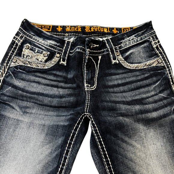 Rock Revival Jazlyn Women’s Bootcut Jeans – Size 27 (US 4) – Blue Distressed - Picture 2 of 4